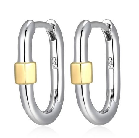 Boucles d'Oreilles Huggies Rectangle Deux Tons – Reign Argent 925