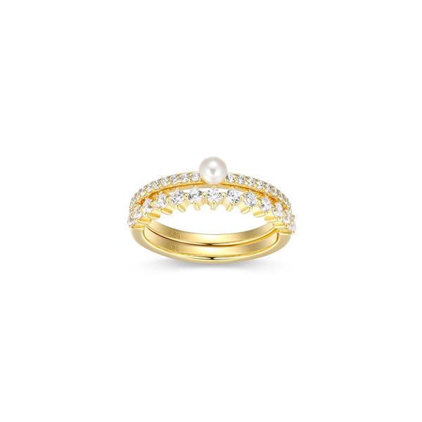 Bague Double Perle et Zircon Plaqué Or – Reign Argent 925