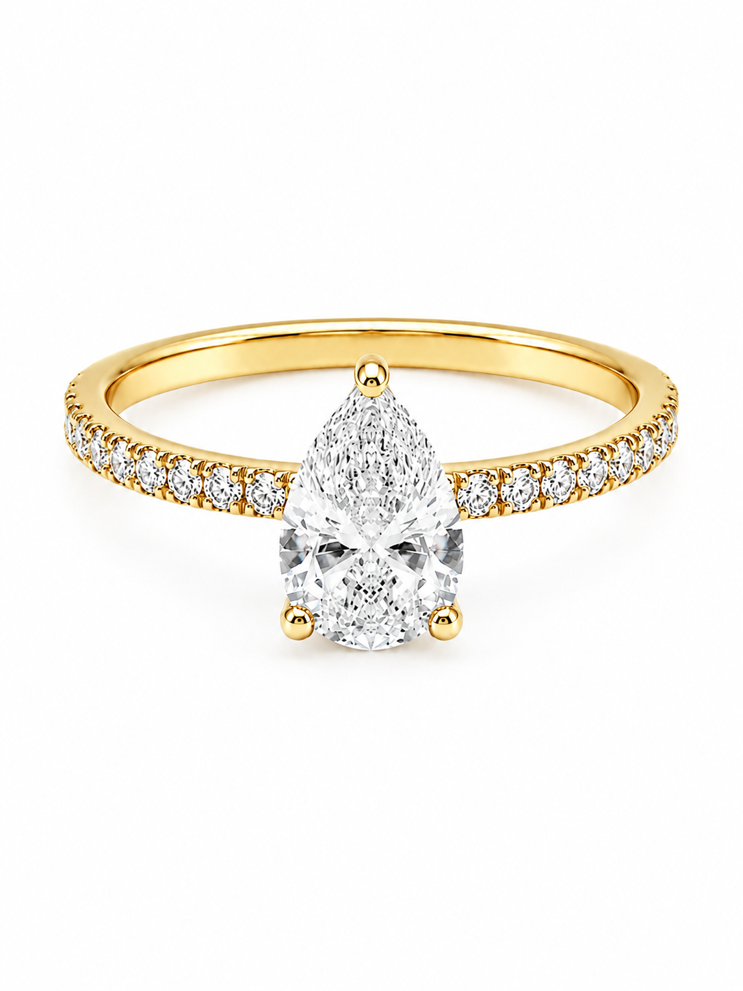 Bague Solitaire Or Blanc 14K Diamant Lab Poire 1,10ct