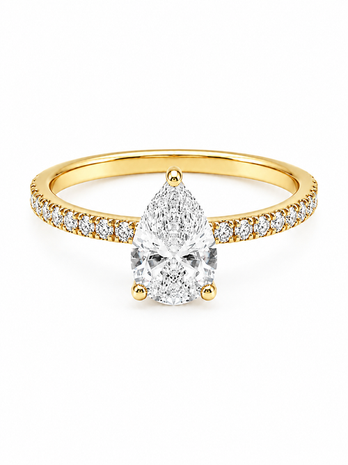 Bague Solitaire Or Blanc 14K Diamant Lab Poire 1,10ct