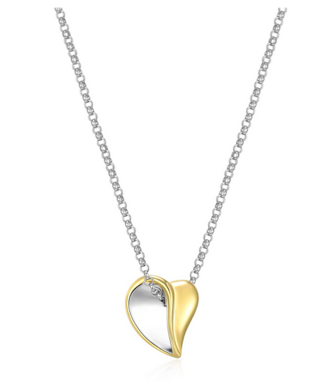Collier Pendentif Cœur Bicolore Poli – Elle Argent 925
