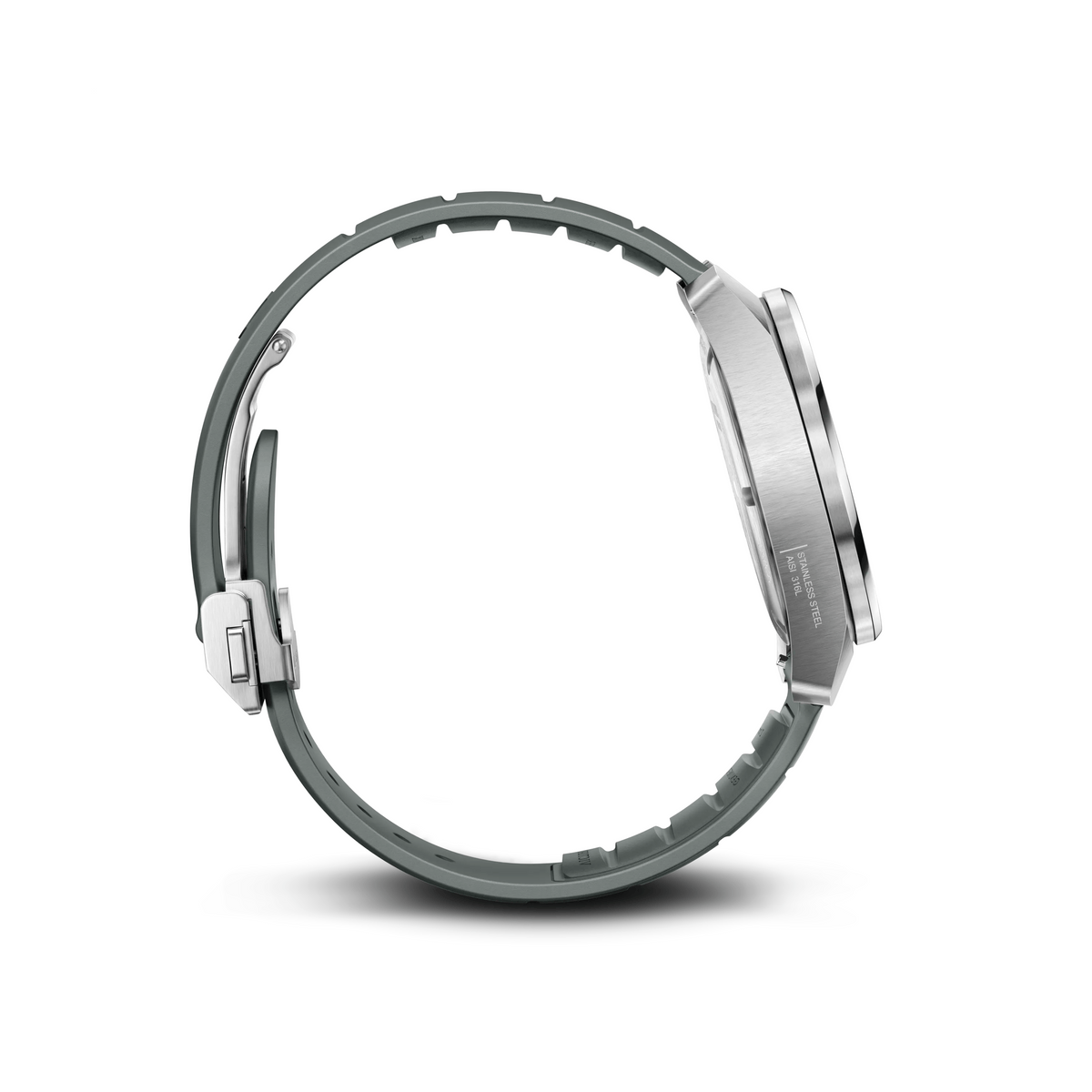 Montre Victorinox Concept One Solar 39 mm cadran gris, bracelet caoutchouc gris, vue de profil