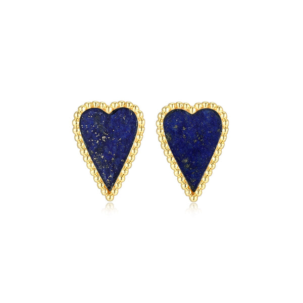 Boucles d'Oreilles Cœur Lapis-lazuli Plaqué Or – Elle Argent 925