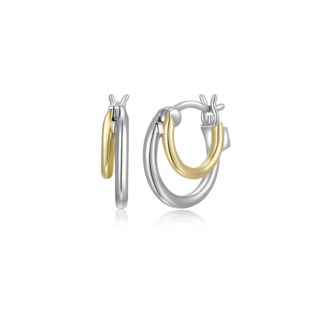 Two-Tone Double Hoop Earrings - 925 Sterling Silver