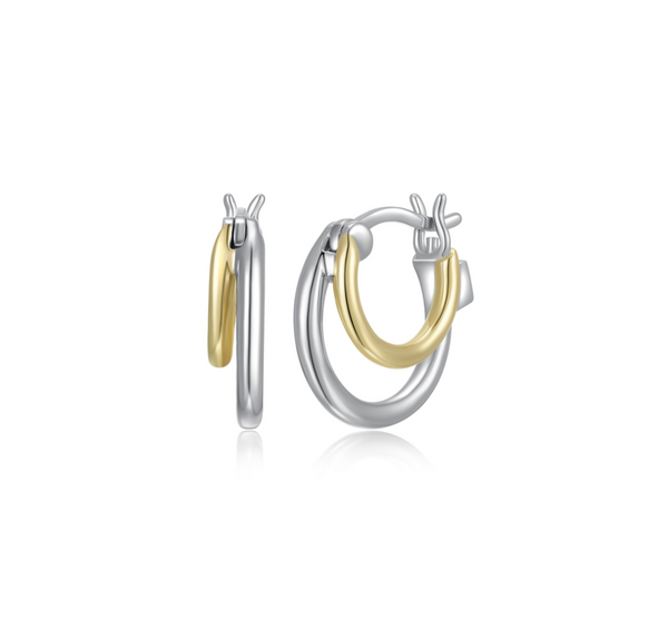 Boucles d'Oreilles Créoles Double Deux Tons – Elle Argent 925