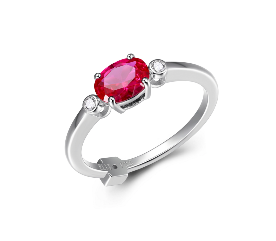 Bague Rubis Synthétique Zircon – Elle Argent 925