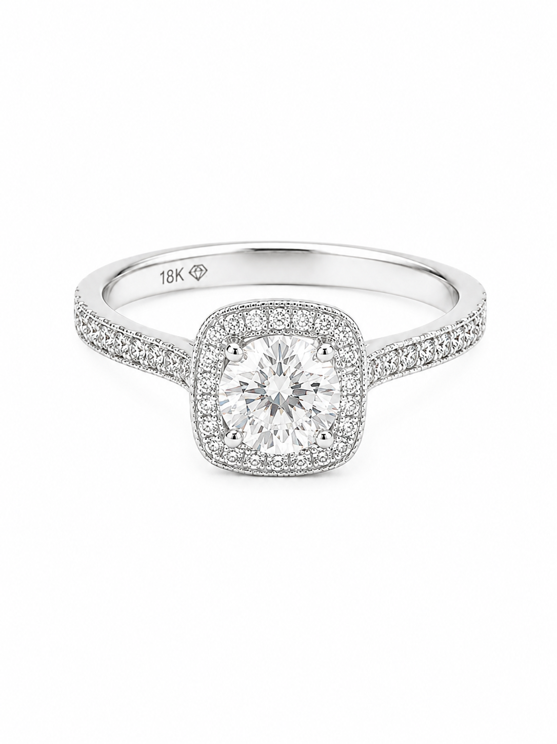 Bague Halo Or Blanc 18K Diamant 0,58ct