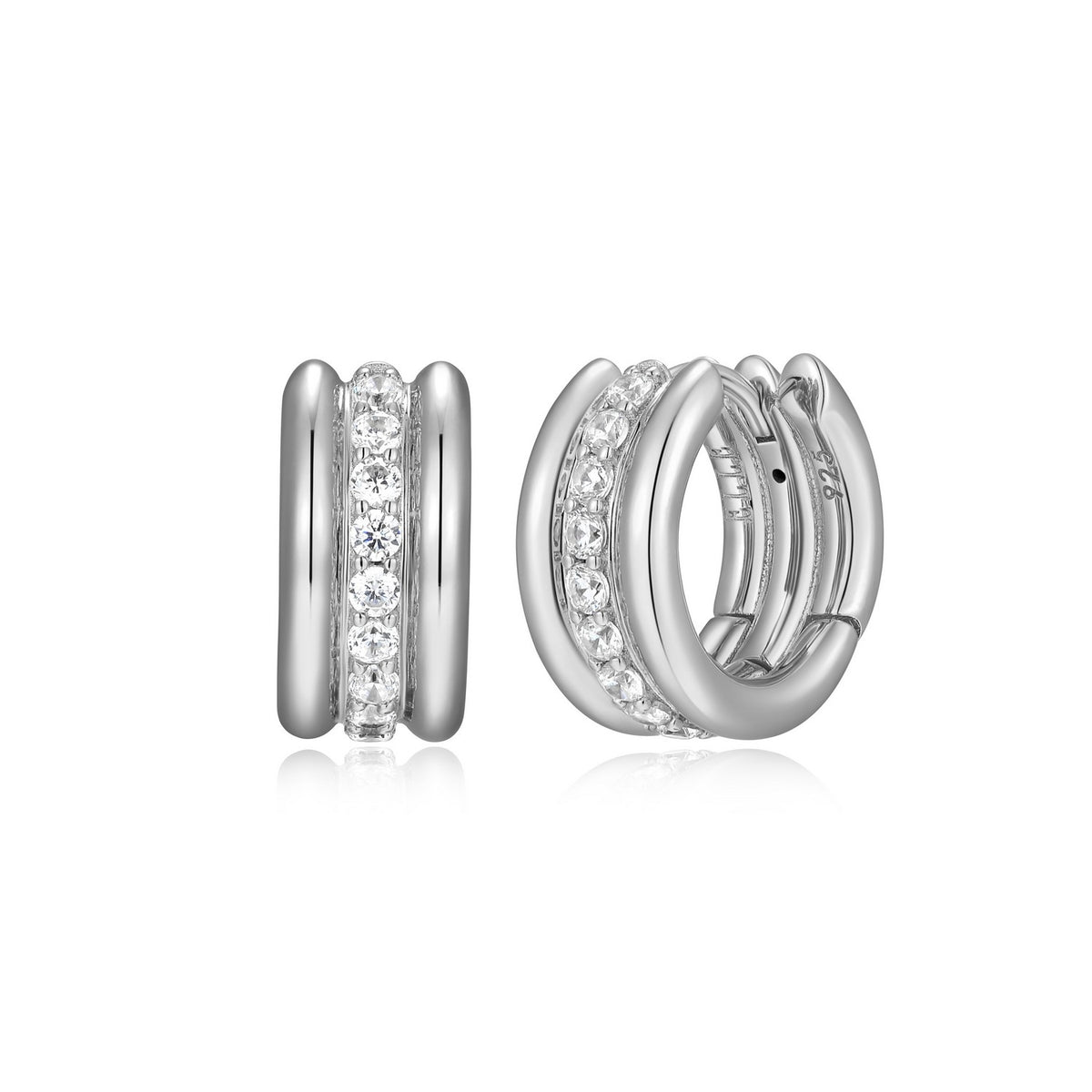 Boucles d'Oreilles Créoles Trois Rangs Zircone – Elle Argent 925