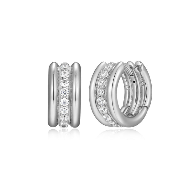 Boucles d'Oreilles Créoles Trois Rangs Zircone – Elle Argent 925
