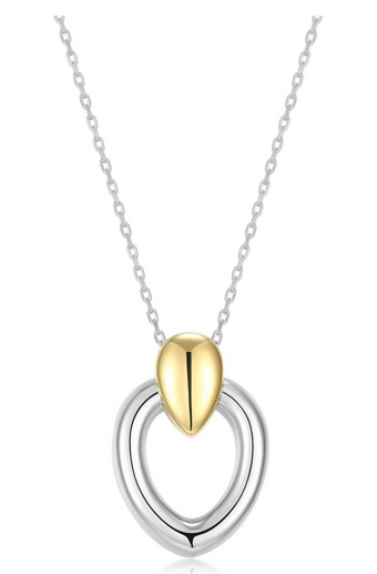 Collier Pendentif Poire Ajouré Deux Tons – Elle Argent 925