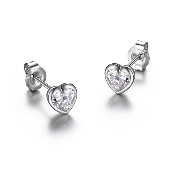 Boucles d'Oreilles Clous Cœur Zircon – Reign Argent 925