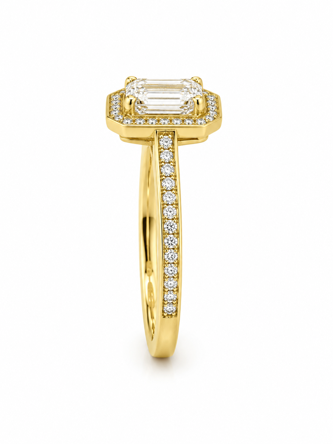 Bague Halo Or Jaune 14K Diamant Lab 2,21ct