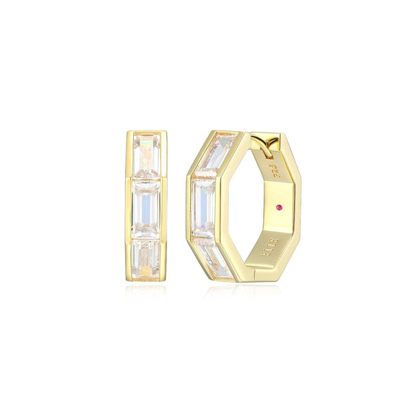 Boucles d'Oreilles Créoles Octogonales Zircone – Elle Argent Plaqué Or
