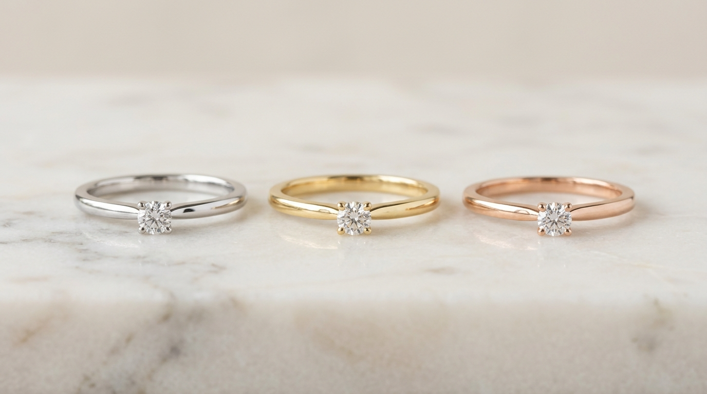 Or blanc, or jaune et or rose — bagues de fiançailles